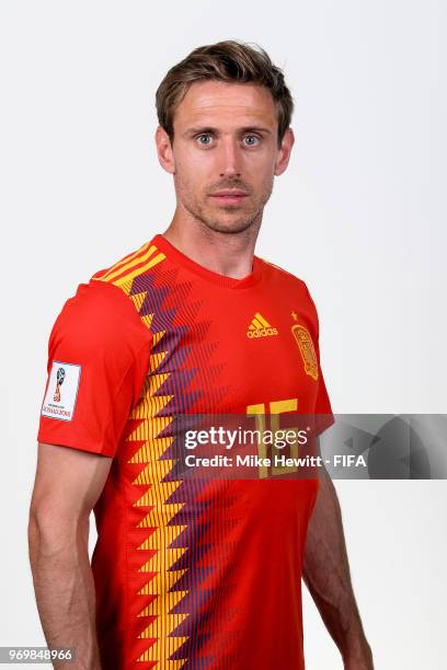 Nacho Monreal of Spain poses for a portrait during the official FIFA World Cup 2018 portrait session at FC Krasnodar Academy on June 8, 2018 in...