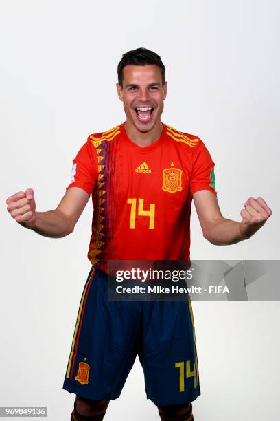 Cesar Azpilicueta of Spain poses for a portrait during the official FIFA World Cup 2018 portrait session at FC Krasnodar Academy on June 8, 2018 in...