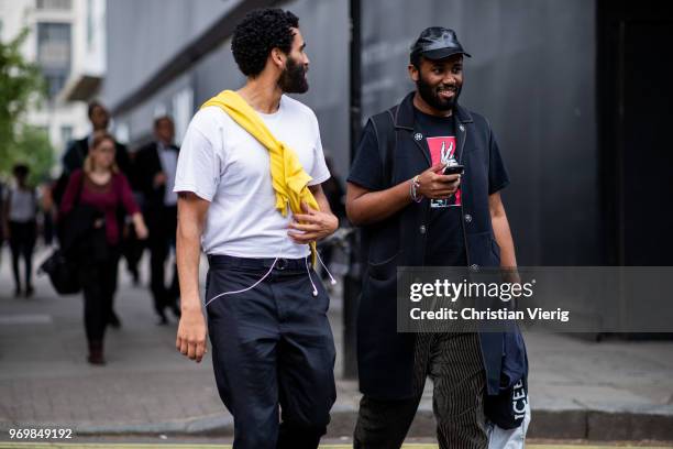 Guests seen outside Iceberg during London Fashion Week Men's June 2018 on June 8, 2018 in London, England.