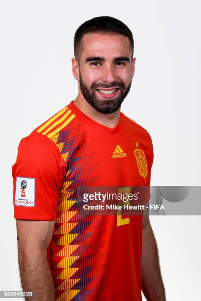 Dani Carvajal of Spain poses for a portrait during the official FIFA World Cup 2018 portrait session at FC Krasnodar Academy on June 8, 2018 in...