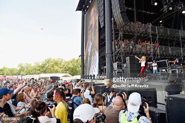 Sheryl Crow performs on What Stage during day 2 of the 2018 Bonnaroo Arts And Music Festival on June 8, 2018 in Manchester, Tennessee.