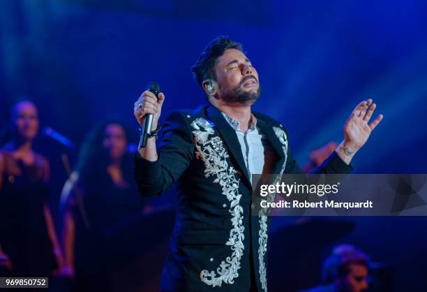 Miguel Poveda performs on stage during the Pedralbes Music Festival 2018 held at the Festival Jardins de Pedralbes on June 8, 2018 in Barcelona,...