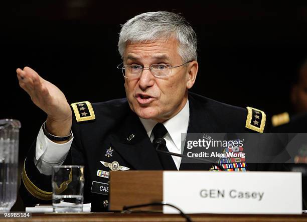 Army Chief of Staff Gen. George Casey testifies during a hearing before the Senate Armed Services Committee February 23, 2010 on Capitol Hill in...