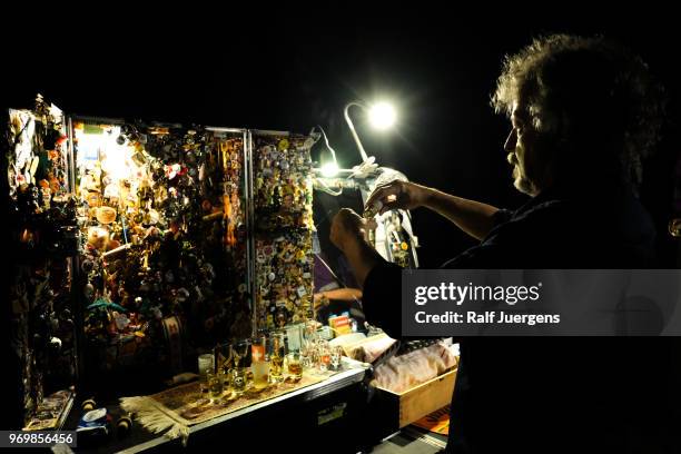 Wolfgang Niedecken with his shrine before the concert of his band BAP at Lanxess Arena on June 2, 2018 in Cologne, Germany.
