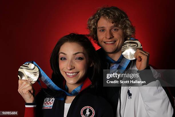 Figure Skaters Meryl Davis and Charlie White of the United States pose with their ice dance silver medals in the NBC Today Show Studio at Grouse...