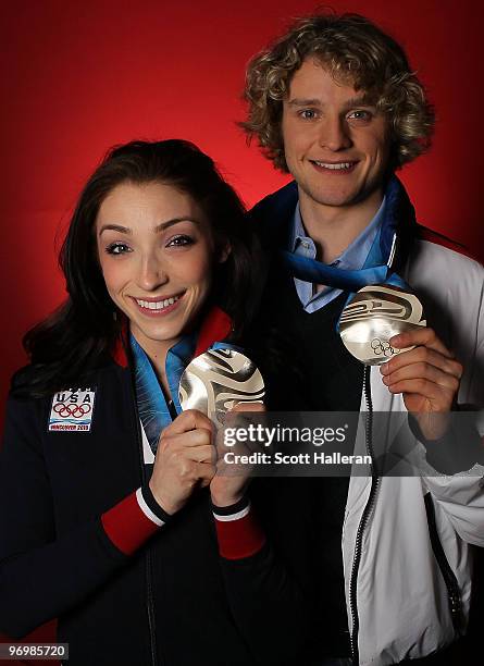 Figure Skaters Meryl Davis and Charlie White of the United States pose with their ice dance silver medals in the NBC Today Show Studio at Grouse...