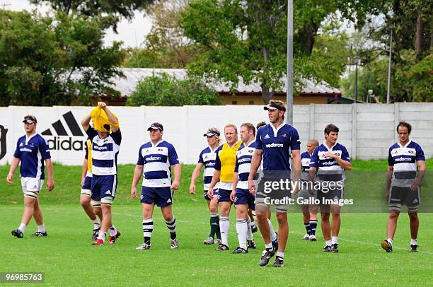 Andries Bekker leads the team off the field during the Stormers training session at the High Performance Centre in Bellville on February 23, 2010 in...