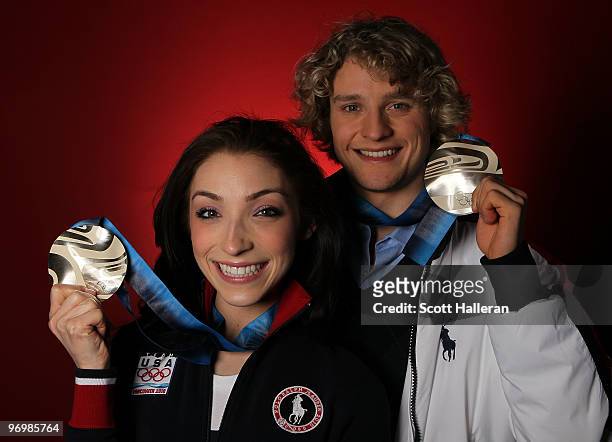 Figure Skaters Meryl Davis and Charlie White of the United States pose with their ice dance silver medals in the NBC Today Show Studio at Grouse...