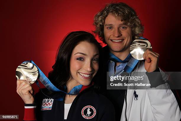 Figure Skaters Meryl Davis and Charlie White of the United States pose with their ice dance silver medals in the NBC Today Show Studio at Grouse...