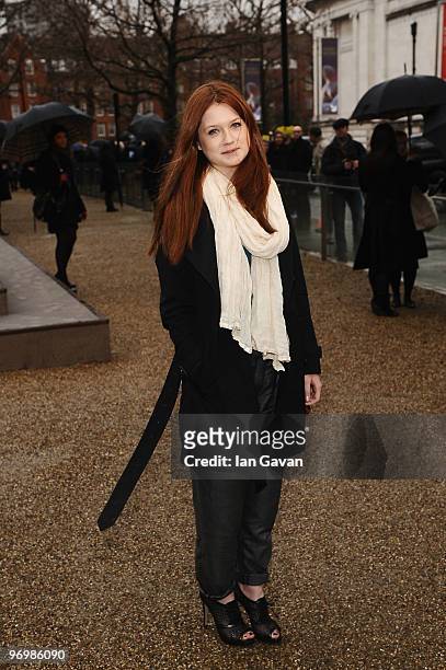 Actress Bonny Wright attends the Burberry Prorsum LFW Autumn/Winter 2010 Women�s wear show at the Parade Ground, Chelsea College of Art on February...