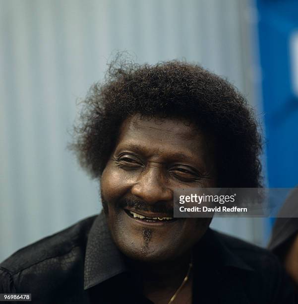 American blues guitarist and singer Albert Collins backstage at the New Orleans Jazz & Heritage Festival in New Orleans, Louisiana on 23 April 1988.