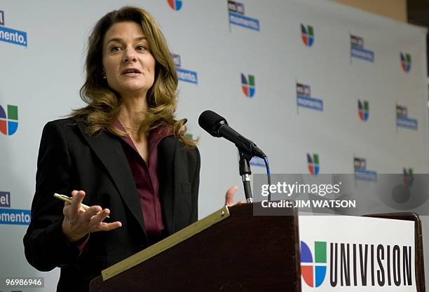 Melinda Gates speaks duing a press conference for Univision Communications, in partnership with the Bill and Melinda Gate Foundation, the Education...