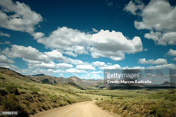 road at the patagonic steppe - radicella fotografías e imágenes de stock