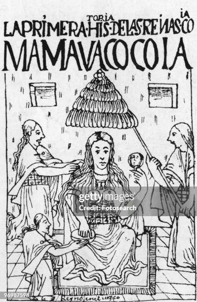 The first history of queens, Coia, Mama Vaco Coia, an Incan empress, ca. 1600s. From Peruvian illustrated codex 'Nueva Coronica y Buen Gobierno',...