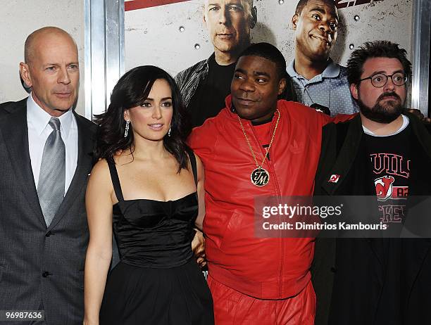 Actor Bruce Willis, actress Ana de la Reguera, actor Tracy Morgan and director Kevin Smith attend the premiere of "Cop Out" at AMC Loews Lincoln...