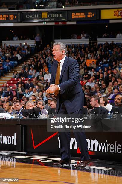 Head coach Paul Westphal of the Sacramento Kings shouts from the sideline during the game against the Golden State Warriors on January 26, 2010 at...