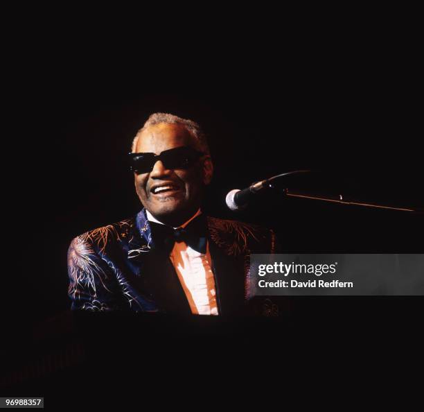 American singer, songwriter and pianist Ray Charles performs live on stage in 1989.