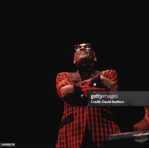 American singer, songwriter and pianist Ray Charles performs live on stage at Avery Fisher Hall during the Kool Jazz Festival in New York on 2nd July...