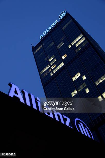 The logo of German insurer Allianz stands on the company's office buildings at Treptowers on February 23, 2010 in Berlin, Germany. Allianz is to...