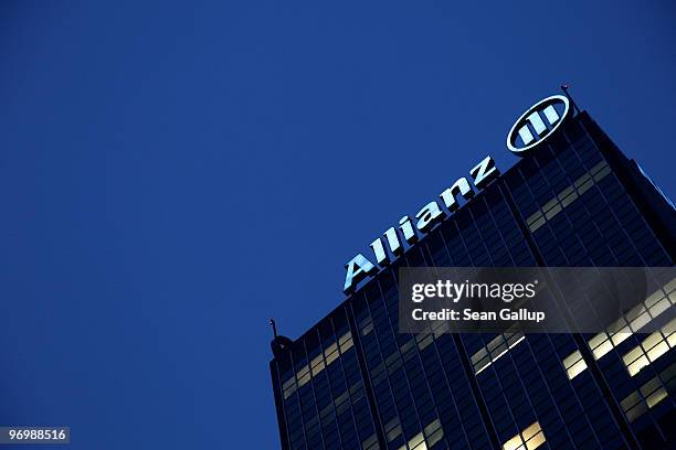 The logo of German insurer Allianz stands on the company's office buildings at Treptowers on February 23, 2010 in Berlin, Germany. Allianz is to...