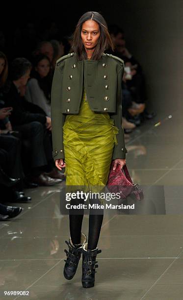 Model walks the runway at the Burberry Prorsum show for London Fashion Week Autumn/Winter 2010 at Chelsea College of Art & Design on February 23,...