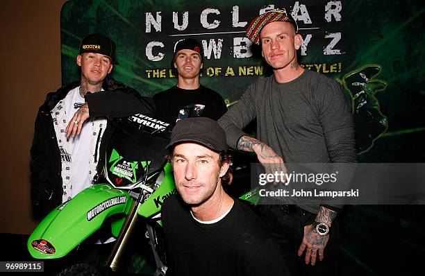 Jeremy Stenberg, Nate Adams, Mickey Diamond and Ronnie Faisst introduce the show "Nuclear Cowboyz" at the ESPNZone on February 23, 2010 in New York...