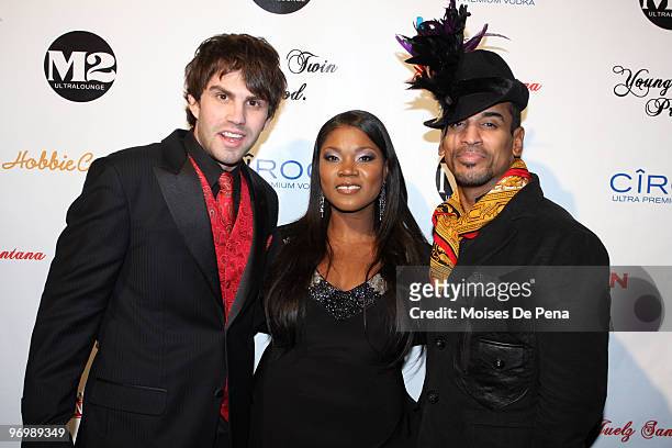 Jonathan Miller, Karen Anderson and Andretti attends Juelz Santana's birthday party at M2 Ultra Lounge on February 22, 2010 in New York City.