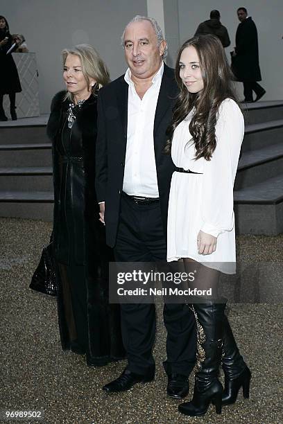 Christina Green, Philip Green and Chloe Green arrive for the Burberry Prorsum show at London Fashion Week Autumn/Winter 2010 at on February 23, 2010...