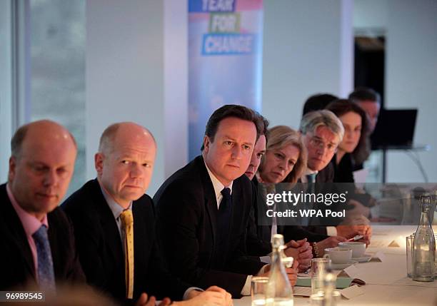 British Conservative party leader David Cameron heads a shadow cabinet meeting on February 23, 2010 in London, England. According to the monthly...