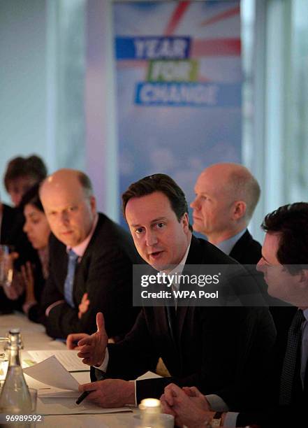 British Conservative party leader David Cameron heads a shadow cabinet meeting on February 23, 2010 in London, England. According to the monthly...