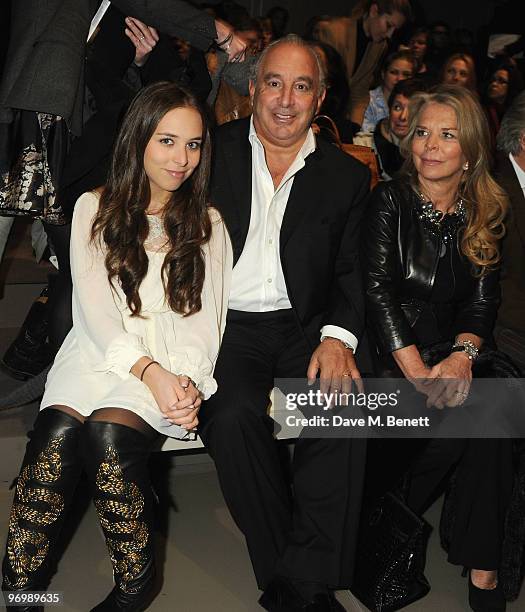 Tina Green, Sir Philip Green and Chloe Green attend the Burberry Prorsum LFW Autumn/Winter 2010 Women�s wear show at the Parade Ground, Chelsea...