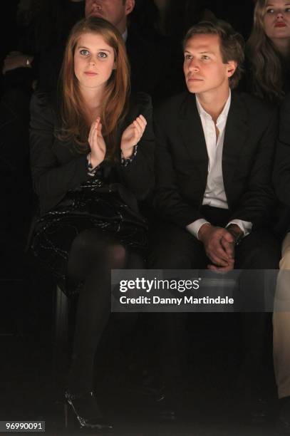 Princess Beatrice and boyfriend Dave Clark on the front row at the Issa London show for London Fashion Week Autumn/Winter 2010 at Somerset House on...