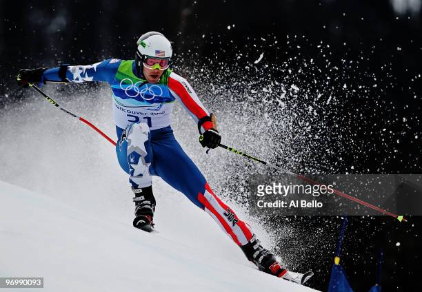 Bode Miller of the USA in action before missing a gate during the first run of the Alpine Skiing Men's Giant Slalom on day 12 of the Vancouver 2010...