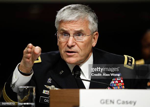 Army Chief of Staff Gen. George Casey testifies during a hearing before the Senate Armed Services Committee February 23, 2010 on Capitol Hill in...