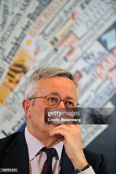 Giulio Tremonti, Italy's economy minister, pauses during a news conference in Rome, Italy, on Tuesday, Feb. 23, 2010. Italy will "absolutely"...