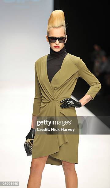 Alice Dellal walks the runway at the Issa London show for London Fashion Week Autumn/Winter 2010 at Somerset House on February 23, 2010 in London,...