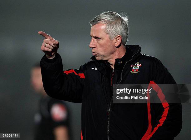 Alan Pardew Manager of Southampton instructs during the Coca-Cola Football League one match between Wycombe Wanderers and Southampton at the Causeway...