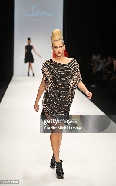 Alice Dellal walks the runway at the Issa London show for London Fashion Week Autumn/Winter 2010 at Somerset House on February 23, 2010 in London,...