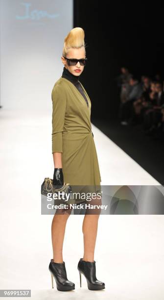 Alice Dellal walks the runway at the Issa London show for London Fashion Week Autumn/Winter 2010 at Somerset House on February 23, 2010 in London,...
