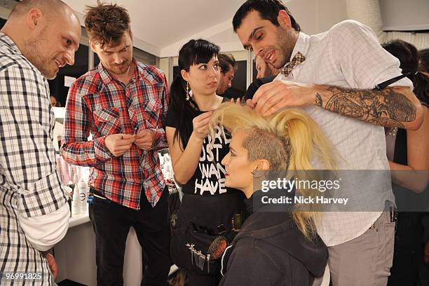 Alice Dellal backstage at the Issa London show for London Fashion Week Autumn/Winter 2010 at Somerset House on February 23, 2010 in London, England.