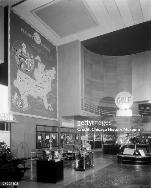 View of the the displays at the Gulf Refining Company exhibition at the Century of Progress International Exposition , Chicago, Illinois, 1933.