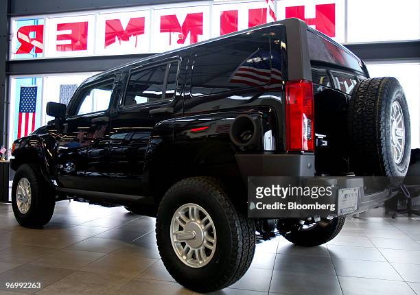 New Hummer H3 Sport Utility Vehicle sits in the showroom of Woodfield Hummer dealership in Schaumburg, Illinois, U.S., on Tuesday, Feb. 23, 2010....