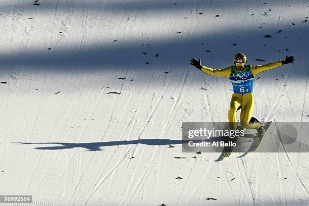 Noriaki Kasai of Japan competes in the men's ski jumping team event on day 11 of the 2010 Vancouver Winter Olympics at Whistler Olympic Park Ski...