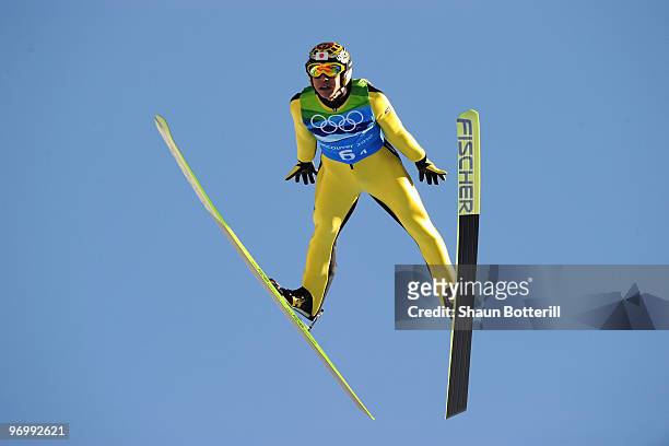 Noriaki Kasai of Japan competes in the men's ski jumping team event on day 11 of the 2010 Vancouver Winter Olympics at Whistler Olympic Park Ski...