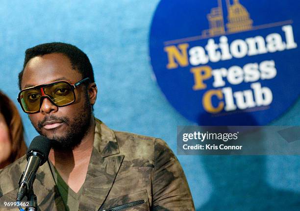 Will.i.am speaks during a news conference to promote green jobs at the National Press Club on February 23, 2010 in Washington, DC.