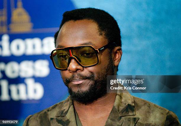 Will.i.am speaks during a news conference to promote green jobs at the National Press Club on February 23, 2010 in Washington, DC.