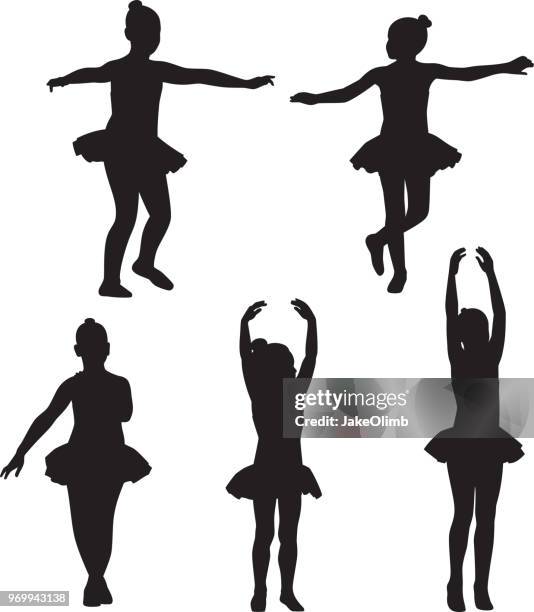 stockillustraties, clipart, cartoons en iconen met kleine meisjes ballet silhouetten - toddler girl dress