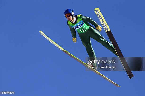 Andreas Kofler of Austria competes in the men's ski jumping team event on day 11 of the 2010 Vancouver Winter Olympics at Whistler Olympic Park Ski...