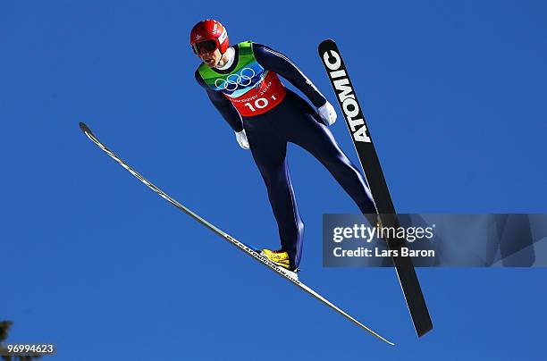 Anders Bardal of Norway competes in the men's ski jumping team event on day 11 of the 2010 Vancouver Winter Olympics at Whistler Olympic Park Ski...