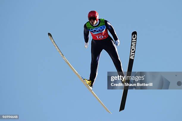 Anders Bardal of Norway competes in the men's ski jumping team event on day 11 of the 2010 Vancouver Winter Olympics at Whistler Olympic Park Ski...